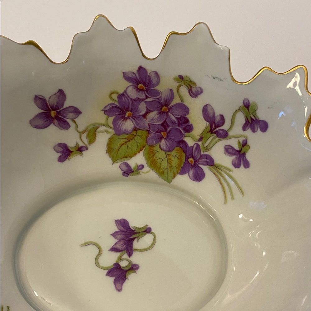 Vintage Limoges France Dish Candy Trinket Porcelain Violets Floral Gold Gilt Rim - Picture 10 of 16
